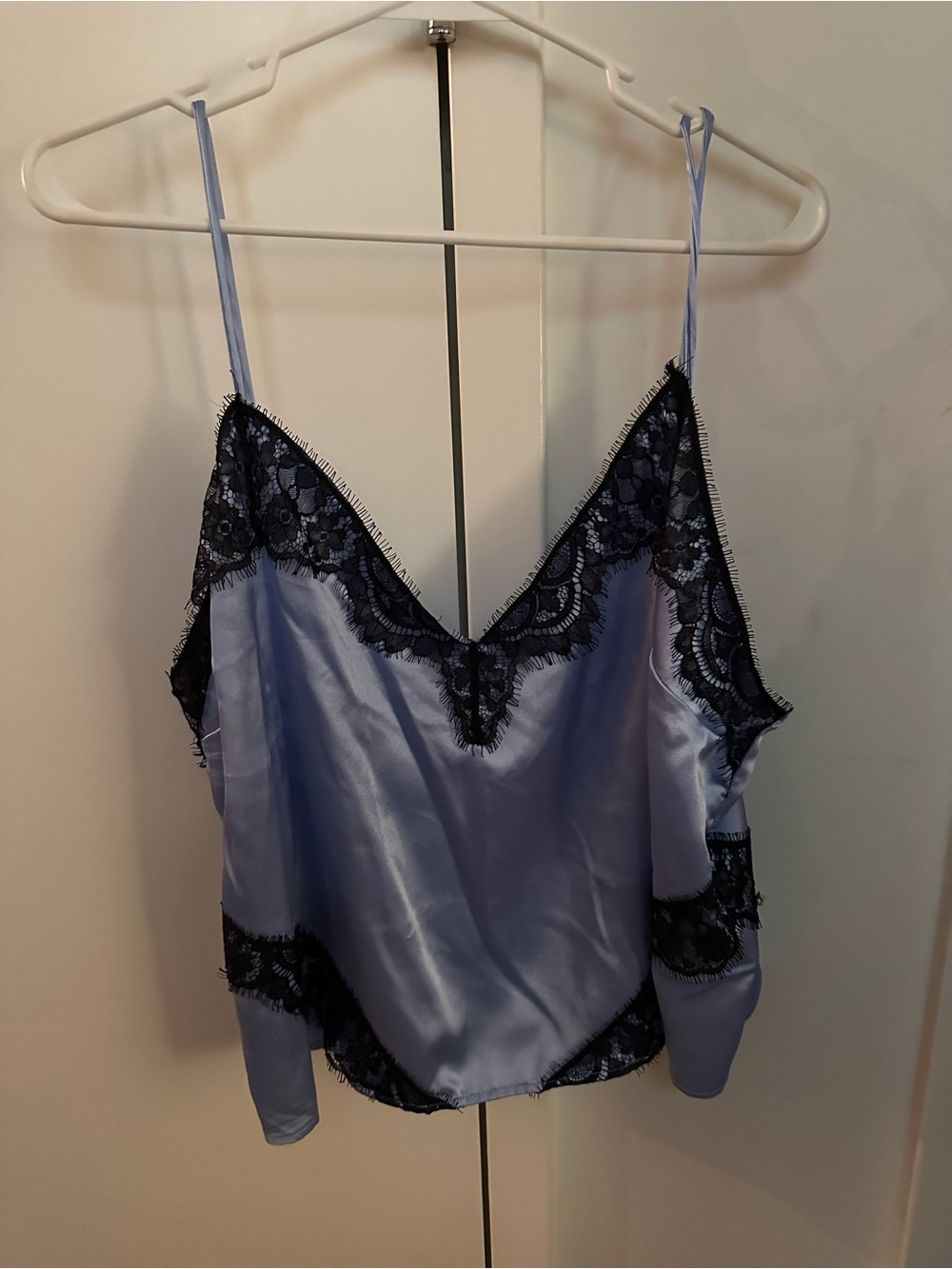 H&M Satin Lace Trim Cami Top in Light Periwinkle